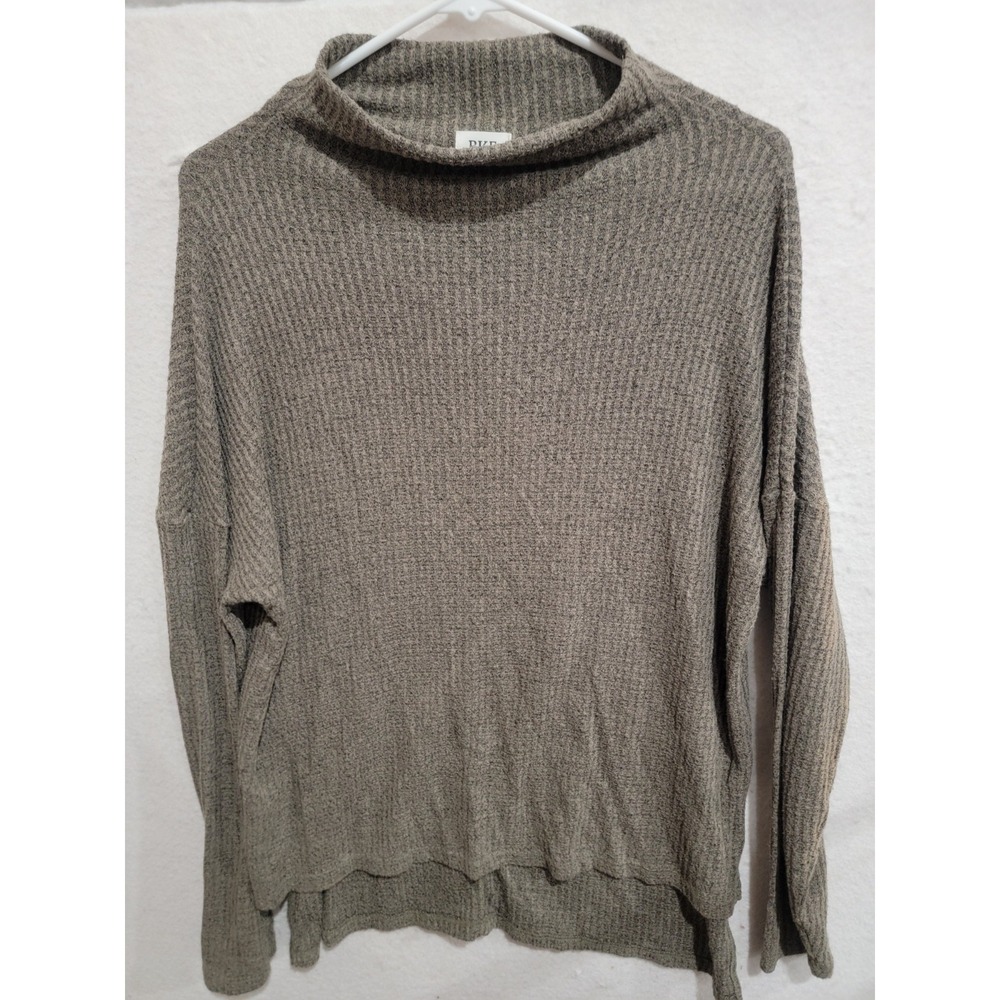 BKE‎ Women's Size S Green Mock Neck Waffle Knit Sweater Side Slit High Low Soft